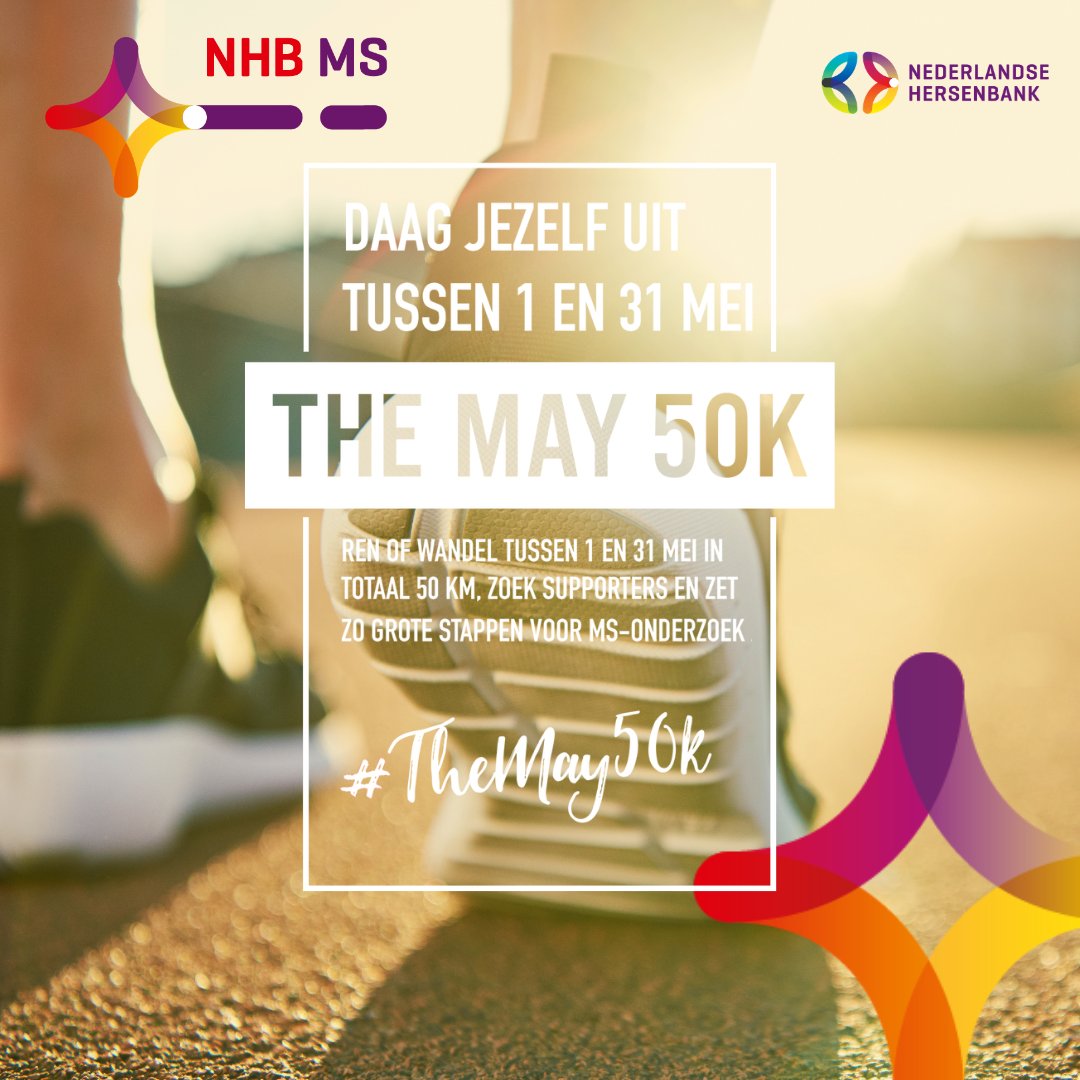Hersenbank's tweet photo. Volgende week gaat #TheMay50K van start waarmee geld wordt ingezameld voor meer onderzoek naar MS. Vanuit de Nederlandse Hersenbank voor MS doen we mee met een team aan deze actie. Wilt u onze actie en daarmee de NHB-MS steunen? 
👉https://t.co/3ToT0h43yd

Ontzettend bedankt! https://t.co/8qHNToLBCX