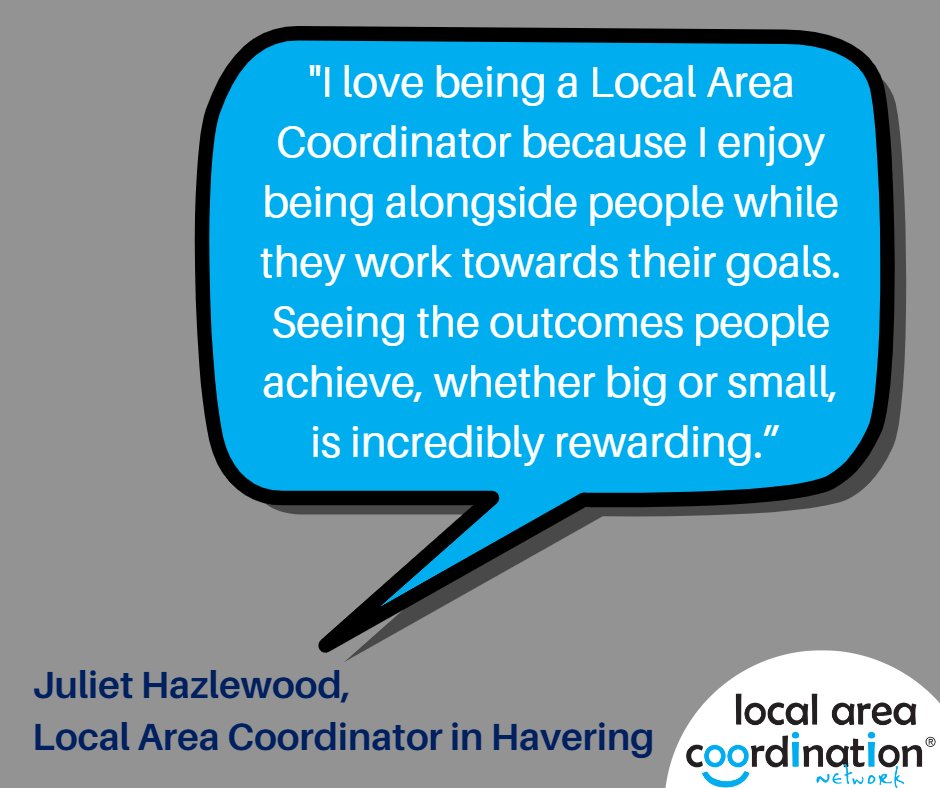 LACNetworkUK's tweet photo. Fantastic quote from Juliet Hazlewood, part of Havering's brilliant team of Local Area Coordinators, on her favourite thing about the role! #LocalAreaCoordination #LocalAreaCoordinationWeek https://t.co/ZaE3RWNtG5