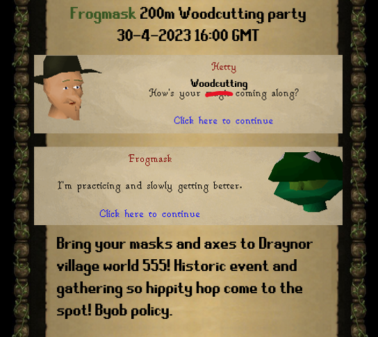 F2PSkilling's tweet photo. Getting 200M Woodcutting this sunday 4pm Gametime! Information in the invite attached! https://t.co/aa5kpCcNvo