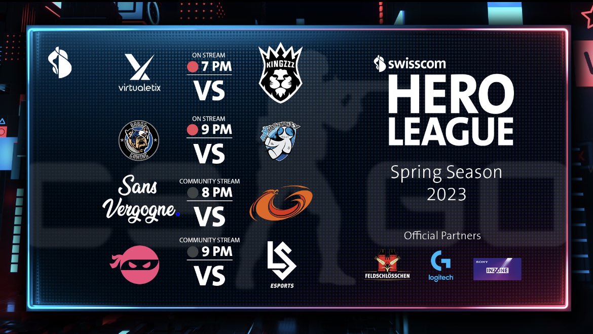 MORE GAMES TODAY FROM THE <a href="/Swisscom_Gaming/">Swisscom Gaming</a>  #HeroLeague🔥

🎙<a href="/aRTycH2/">aRTycH</a>, <a href="/dannyabcro/">dannyabcro</a>, Me

⏰20:00 
⚔️#SansVergogne vs. <a href="/Fragboxgaming/">Fragbox Gaming</a> 
⚔️<a href="/SLNTGG/">SLNT</a> vs. <a href="/lausanneesports/">eLS | Lausanne-Sport Esports</a> 
📺twitch.tv/chrigi_

Support the swiss scene!❤️

<a href="/LogitechGDE/">Logitech G DE 🇩🇪 🇦🇹 🇨🇭</a> @Feldschloss1876 <a href="/SonyCHAT/">Sony Schweiz & Österreich</a> <a href="/RedBullCH/">Red Bull Switzerland</a>