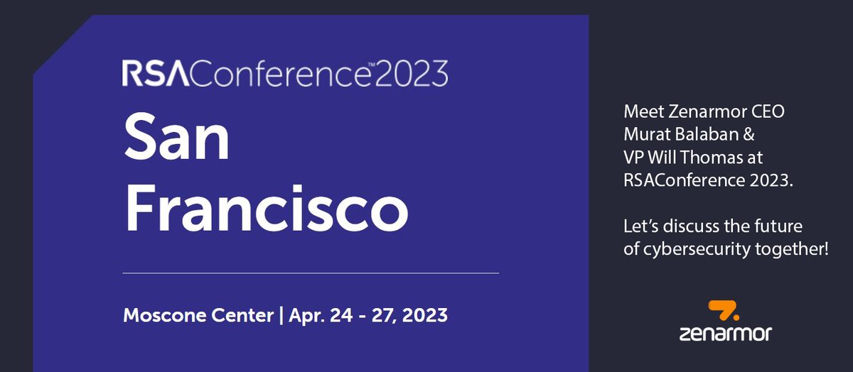 Zenarmor CEO <a href="/murat_balaban/">Murat Balaban</a> and VP Will Thomas will be at the <a href="/RSAConference/">RSAConference</a> 2023 tomorrow.

Find us there or contact us through direct messages to meet and discuss the future of #cybersecurity together!

#rsaconferenceu: Where the world talks #security!

#ngfw #swg <a href="/opnsense/">OPNsense</a>