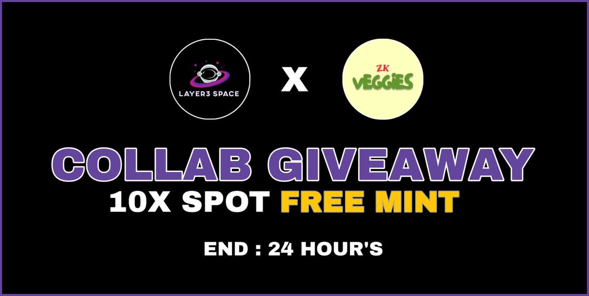 Layer3 Space 🍚 ⛓ (@layer3_space) on Twitter photo 📣 Exclusive Free Mint Whitelist Giveaway Campaign in Collab With <a href="/zkVeggies/">zkVeggies🥦</a> 🚀
🎁 10x WL (FREEMINT)
To Win:
✅ Follow <a href="/Layer3_Space/">Itzu</a> & <a href="/zkVeggies/">zkVeggies🥦</a>
✅ Like, RT & Tag 3 Frnds
✅ Join: t.me/Layer3_Space
24 Hours ⏰
#Giveaways #NFTs #Whitelist #Airdrops #Freemint #zkSync 📣 Exclusive Free Mint Whitelist Giveaway Campaign in Collab With <a href="/zkVeggies/">zkVeggies🥦</a> 🚀
🎁 10x WL (FREEMINT)
To Win:
✅ Follow <a href="/Layer3_Space/">Itzu</a> & <a href="/zkVeggies/">zkVeggies🥦</a>
✅ Like, RT & Tag 3 Frnds
✅ Join: t.me/Layer3_Space
24 Hours ⏰
#Giveaways #NFTs #Whitelist #Airdrops #Freemint #zkSync