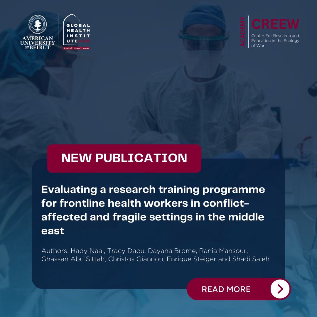 ghiaub's tweet photo. 🆕#Publication!
We conducted a longitudinal #study on the #CREEW fellowship program & found that this training model has strong potential to improve production, knowledge & skills of #HealthWorkers to conduct #research in #conflict settings.
Find out more: https://t.co/j0zFNaph65 https://t.co/GF1p6CT011