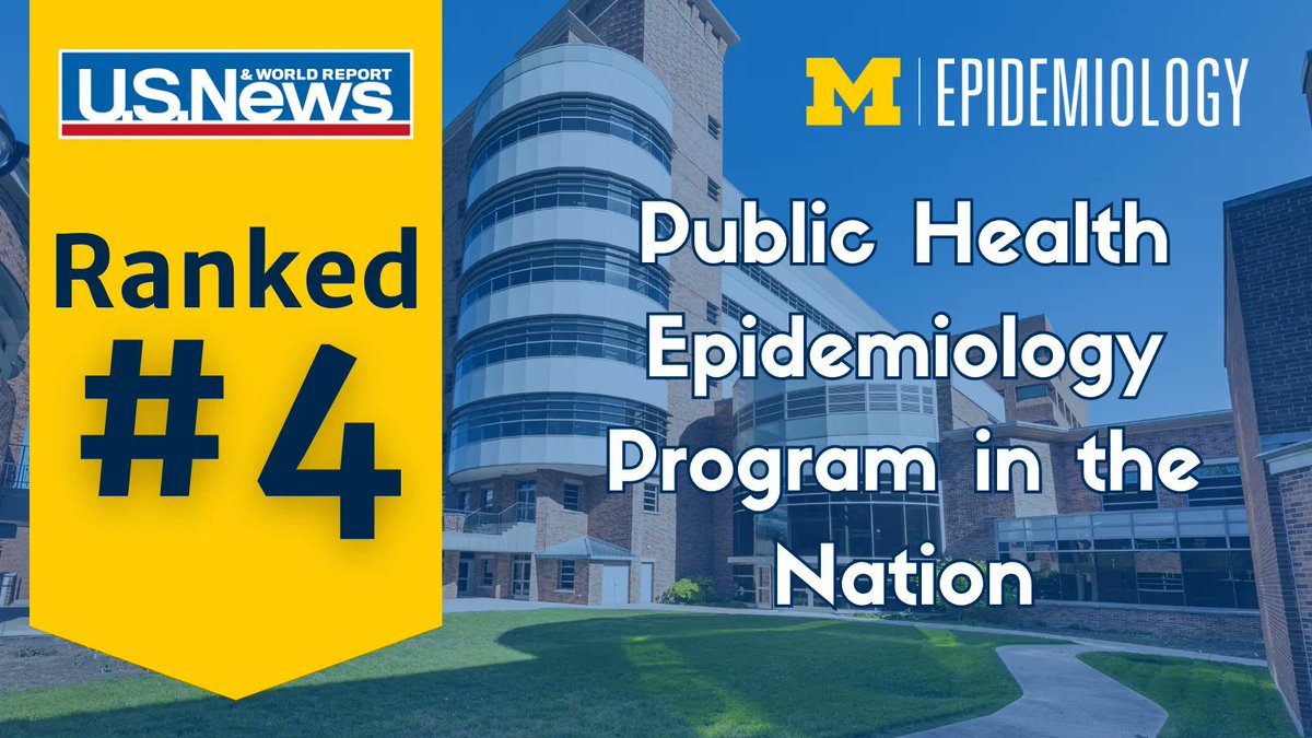 U-M Epidemiology (@umichepid) on Twitter photo <a href="/UMich/">University of Michigan</a> The Department of Epidemiology has been ranked #4 in the nation by <a href="/usnews/">U.S. News & World Report</a> and World Report’s inaugural rankings of specialty field public health programs. We are thrilled to make the top five as recognized by deans and faculty from peer institutions across the country. <a href="/UMich/">University of Michigan</a> The Department of Epidemiology has been ranked #4 in the nation by <a href="/usnews/">U.S. News & World Report</a> and World Report’s inaugural rankings of specialty field public health programs. We are thrilled to make the top five as recognized by deans and faculty from peer institutions across the country.