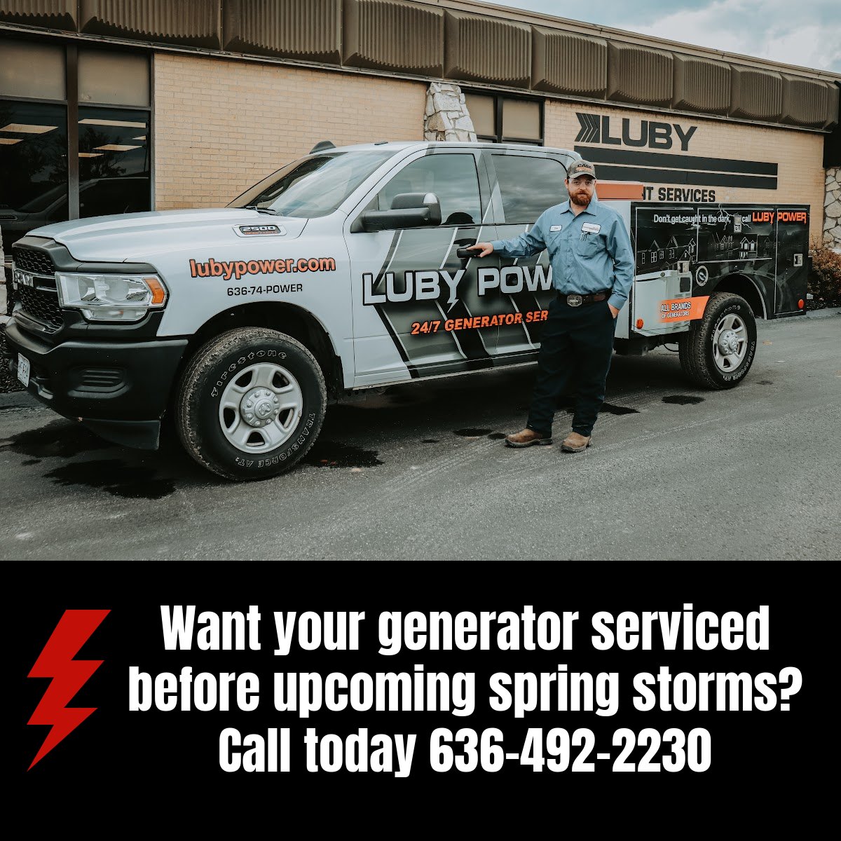 Want your generator serviced before the upcoming spring storms? 
Call today 636-492-2230 
#LubyPower #LubyEquipment #GeneratorService