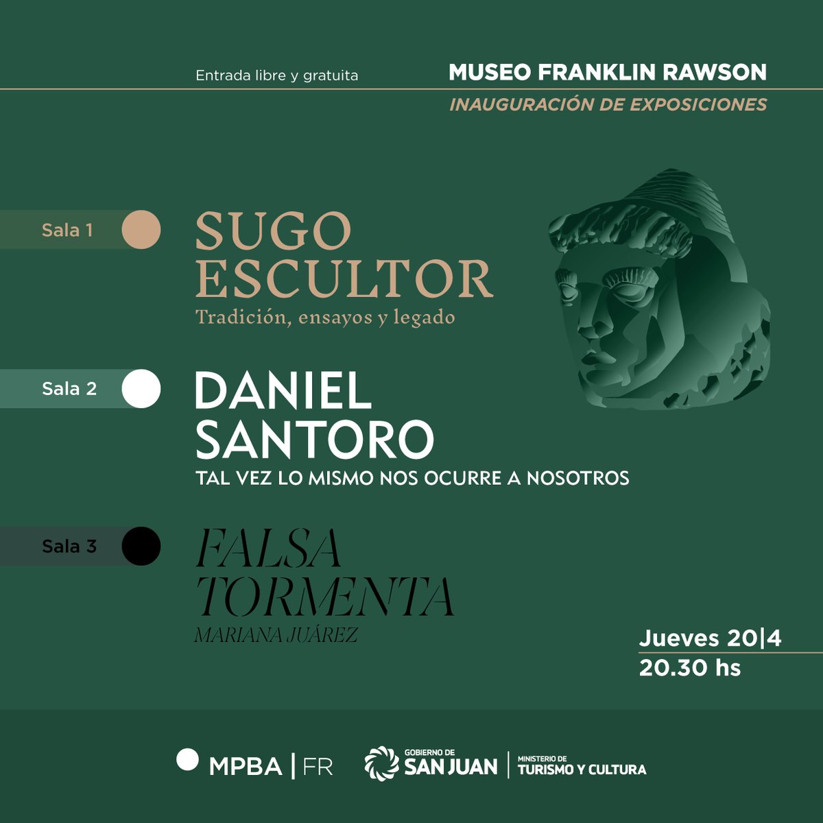 micromundo_bit's tweet image. Museo Franklin Rawson. San Juan ARG Apertura de temporada con grandes muestras Sugo Escultor “Tradición, Ensayos y Legado”, Daniel Santoro “Tal vez lo mismo nos ocurre a nosotros”, Mariana Juárez “Falsa tormenta” #museoFranklinRawsonArtes2023 tinyurl.com/298gm3tr