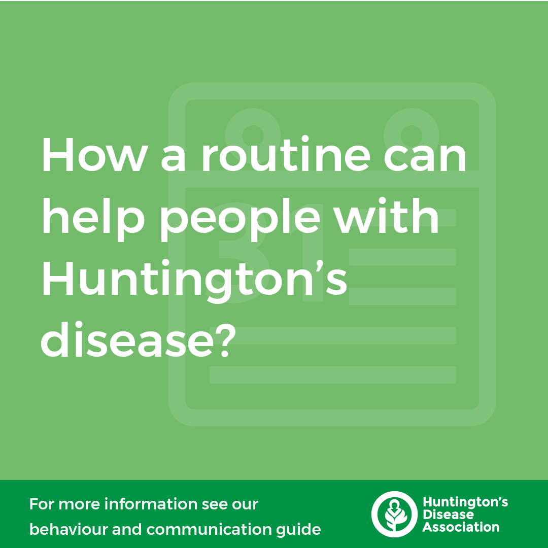 HDA_tweeting's tweet photo. This week, you asked to hear about how a routine can help people with Huntington's disease? 

Firstly, it can help reassure someone who is struggling by providing a framework of predictability. A person may be more comfortable if they know what to expect on a day-to-day basis. https://t.co/Pp5BgjoCNb