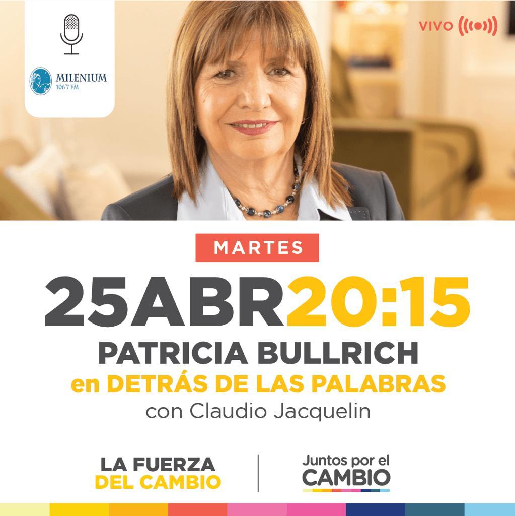 Bullrichmania13's tweet photo. Esta noche @PatoBullrich por #FMMilenium 
Escuchá a la futura presidente de la Nación. 
#PatoVasASerPresidente 
#Bullrich2023 
#Bullrichmania https://t.co/2gnaZhtz0t