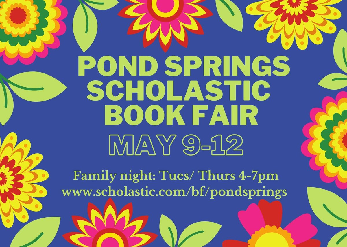 It’s the best time of the year!  PSE is having our one and only Scholastic Book Fair the week of May 8th! Check out all the information and how to set up an ewallet for your child (cash and credit is also accepted)  at our book fair website: scholastic.com/bf/pondsprings