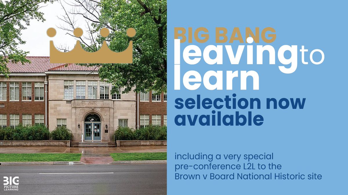 bigpiclearning's tweet photo. We are VERY excited to share that Leaving to Learn session selection for Big Bang 2023 is now open! (Including a VERY special pre-conference L2L to the Brown vs. Board of Education National Historic Landmark). For further details please visit: https://t.co/BCOtf2Dk15 #TheBang2023 https://t.co/mqT1mjFZwW