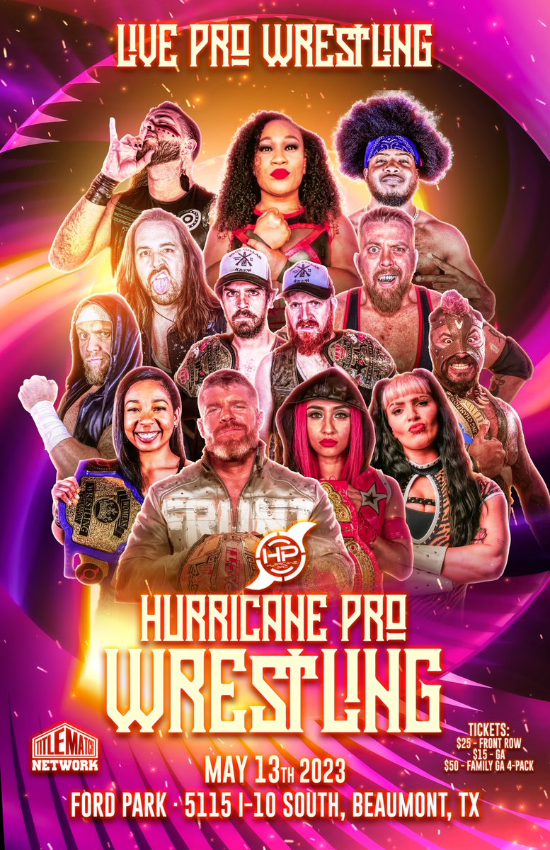 Hurricanepro1's tweet photo. HPW returns to @FordPark on Saturday, May 13 @ 7p

*ON SALE TOMORROW*
🎟️$25 Front Row (use code HPW)
🎟️$15 GA
🎟️$50 GA Family 4 Pack
🎟️Ticketmaster or FP Box Office

💻@TitleMatchWN https://t.co/QP41kir7iq