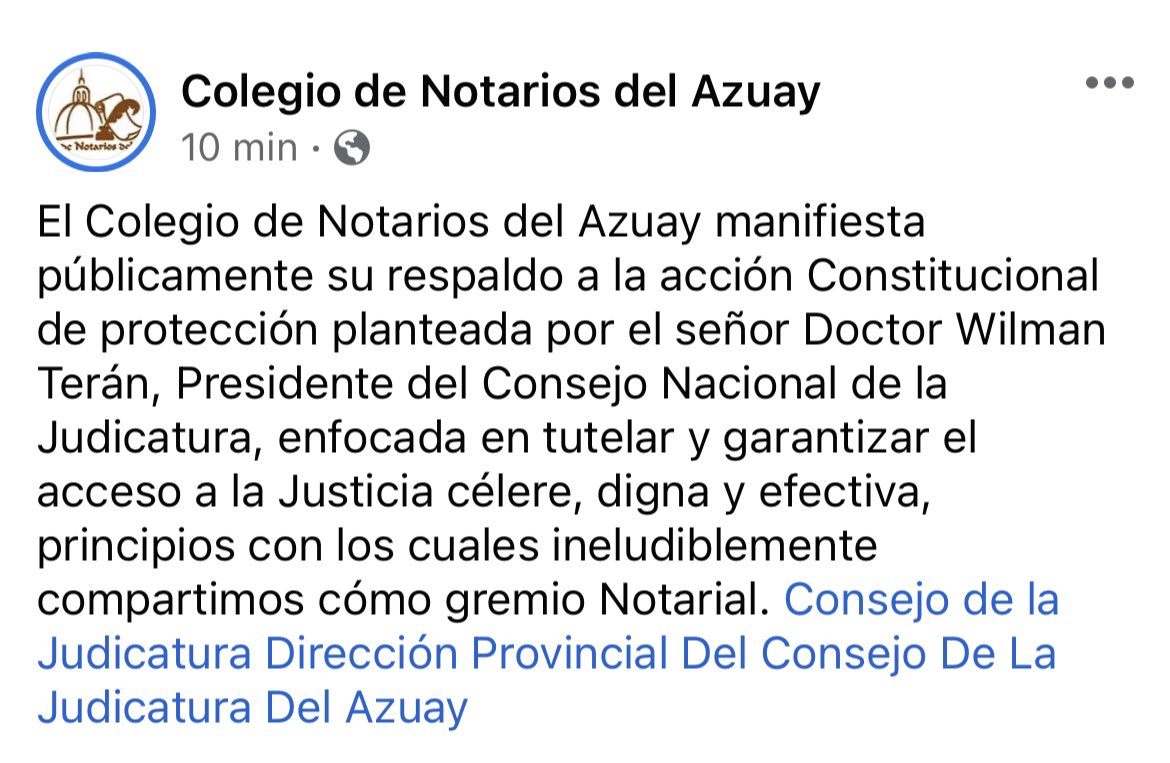 NOTARIOSAZUAY's tweet photo. El Colegio de Notarios del Azuay manifiesta públicamente su respaldo a la acción Constitucional de protección planteada por el señor Doctor Wilman Terán, Presidente del @CJudicaturaEc @AzuayCJ @mauriciobarros2 @teran_wilman https://t.co/Bs1XiBxLAo