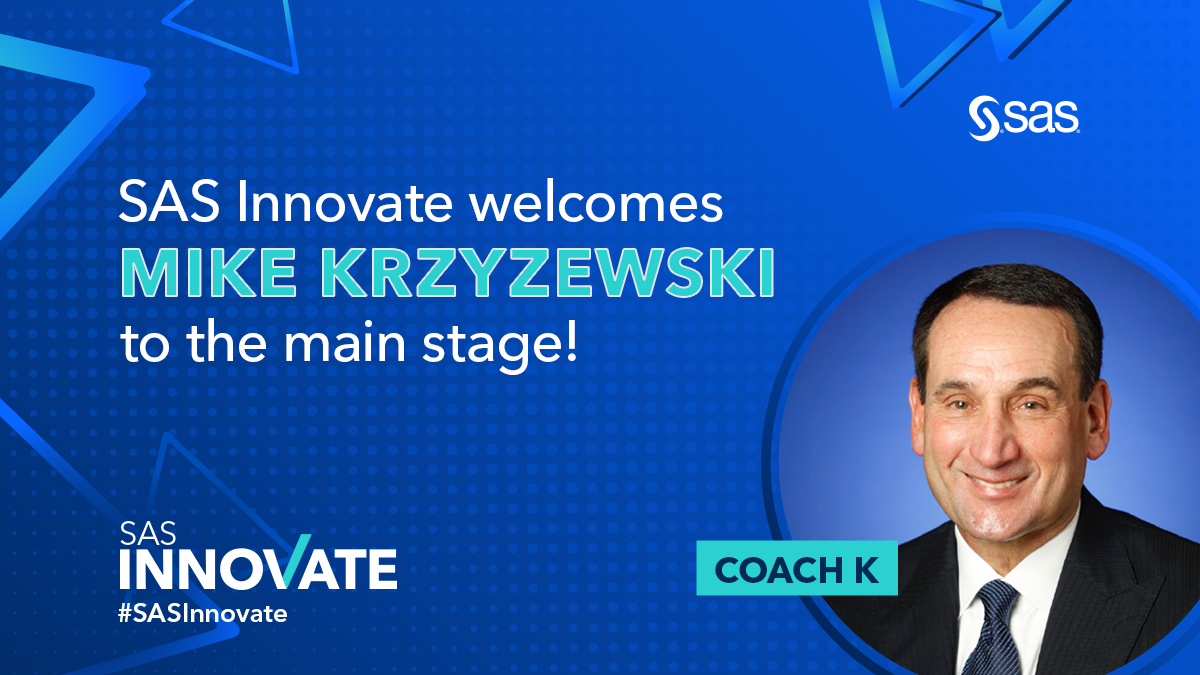 LainieH's tweet photo. “Legendary” doesn’t even begin to describe it—Coach Mike Krzyzewski will take center court at #SASInnovate! He will coach us on: “Victory Through Teamwork and Leadership.” Let’s go, business leaders—register https://t.co/jkKmrNPSjF ✈️☀️ #HereComesDuke | May 8-10, 2023 in Orlando https://t.co/T0UMdQclub