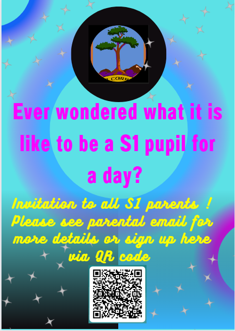 We are delighted to be able to invite all our interested  S1 parents to come to Firrhill for the day on Monday May 29th to experience what it is like being a  S1 pupil, meet the teachers and other members of our Firrhill family.
