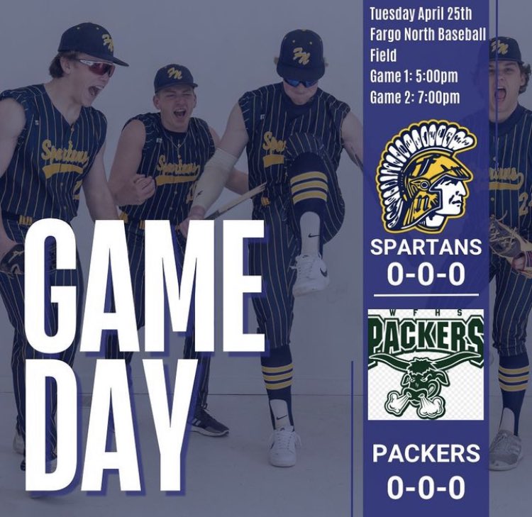 FNHbaseball's tweet photo. 🚨 GAME-DAY 🚨 
Varsity: 
⏰ 5 &amp; 7
📍 Fargo North High School
Vs. WF Packers https://t.co/Wiuebo9HqX