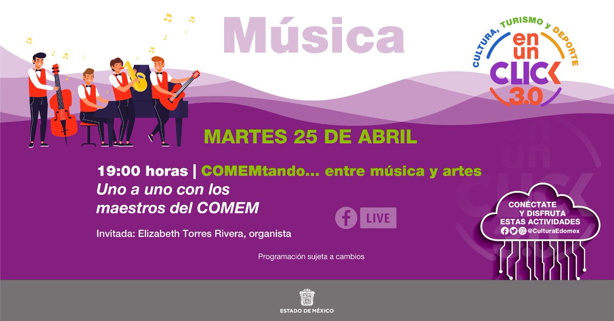 UMBoficial's tweet photo. No te pierdas la charla Uno a uno con los maestros del COMEM con la organista Elizabeth Torres Rivera como invitada.
🟣Conéctate a #CulturaEnUnClick en punto de las 19:00 horas. 
@juanjmillanm https://t.co/Qq7xcyl3QC