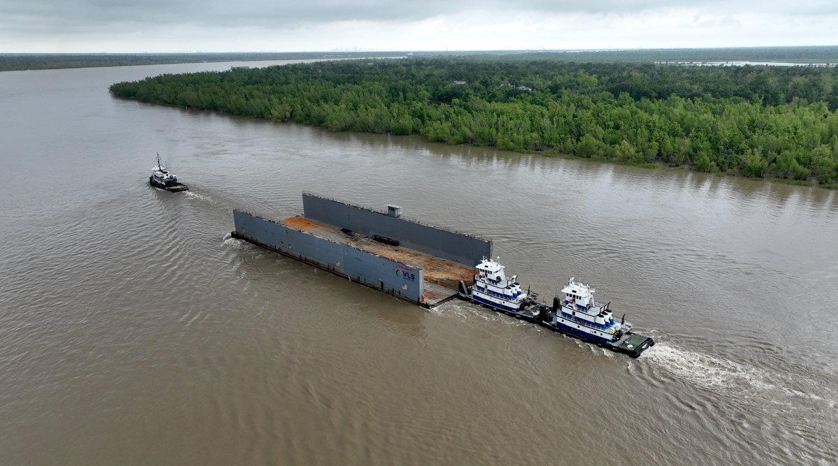 vls_enviro's tweet photo. We moved a dry dock called Big John from @port_arthurtx, to Sunshine, LA. The move meant the dry dock had to go all the way around the Louisiana boot and up the Mississippi River. It was an event! https://t.co/YYnHiPRpq8