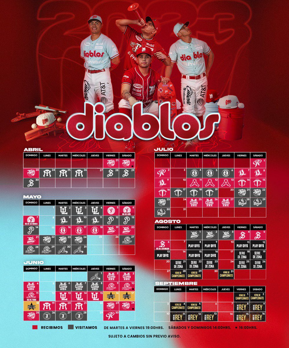 DiablosRojosMX's tweet photo. Afición, aquí les dejamos el calendario de la temporada para que no se les pase ningún juego, todos los juegos del mes de mayo ya están a la venta en sistema Ticketmaster. 🗓️

#DelMéxicoRojo🚩 https://t.co/ikyu6xmrqf