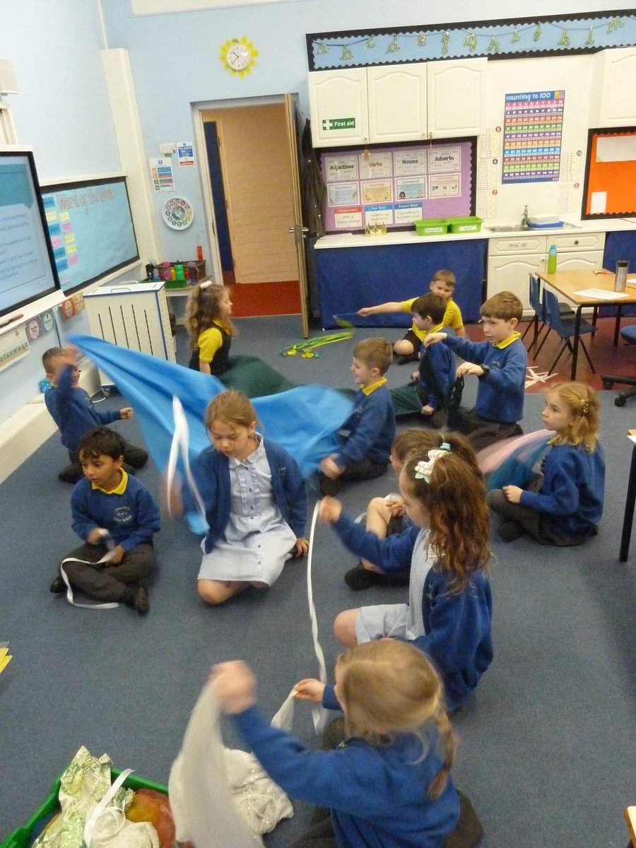 etonwickschool's tweet photo. Year 2 enjoyed listening to Polka’ by Dmitri Shostakovich and free dancing to the music using ribbons and material. They incorporated different heights to their sequence as well as alternating hands and movements. @SingUpTweets https://t.co/XRUFbTdXlr