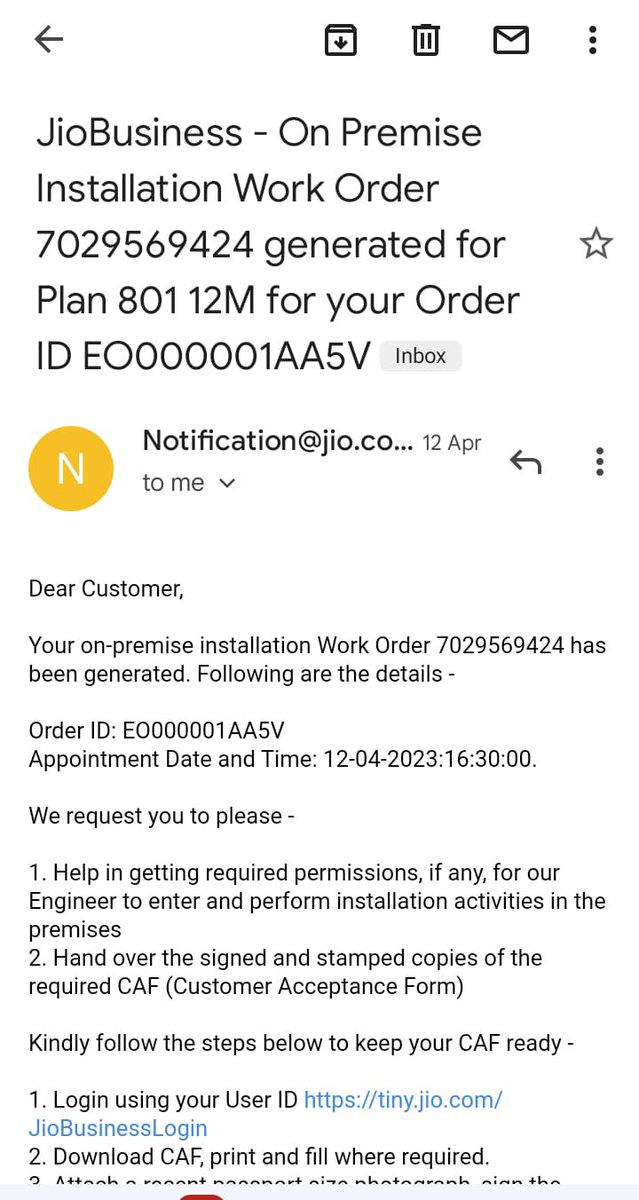srihampana's tweet photo. @reliancejio @JioCare Payment made for 801/- plan and Made one year advance on 10th of April, Documents got accepted on 12th of April, wiring also done by us only, After wiring confirmation one day Jio technical team guys came and tried and failed, Today 25th April 1/3 https://t.co/QNAYirPUqg