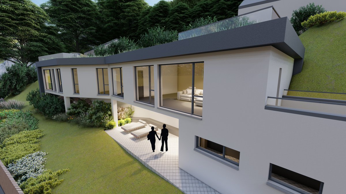 JPHArchitects's tweet photo. Check out our CGI's for this new build that was granted planning permission in 2022. The complex site constraints and topography lead to an interesting building with unique character.  #selfbuild #architecture #NorthWest  #northwales #revit #lumion10 https://t.co/pB2mwO9uFj
