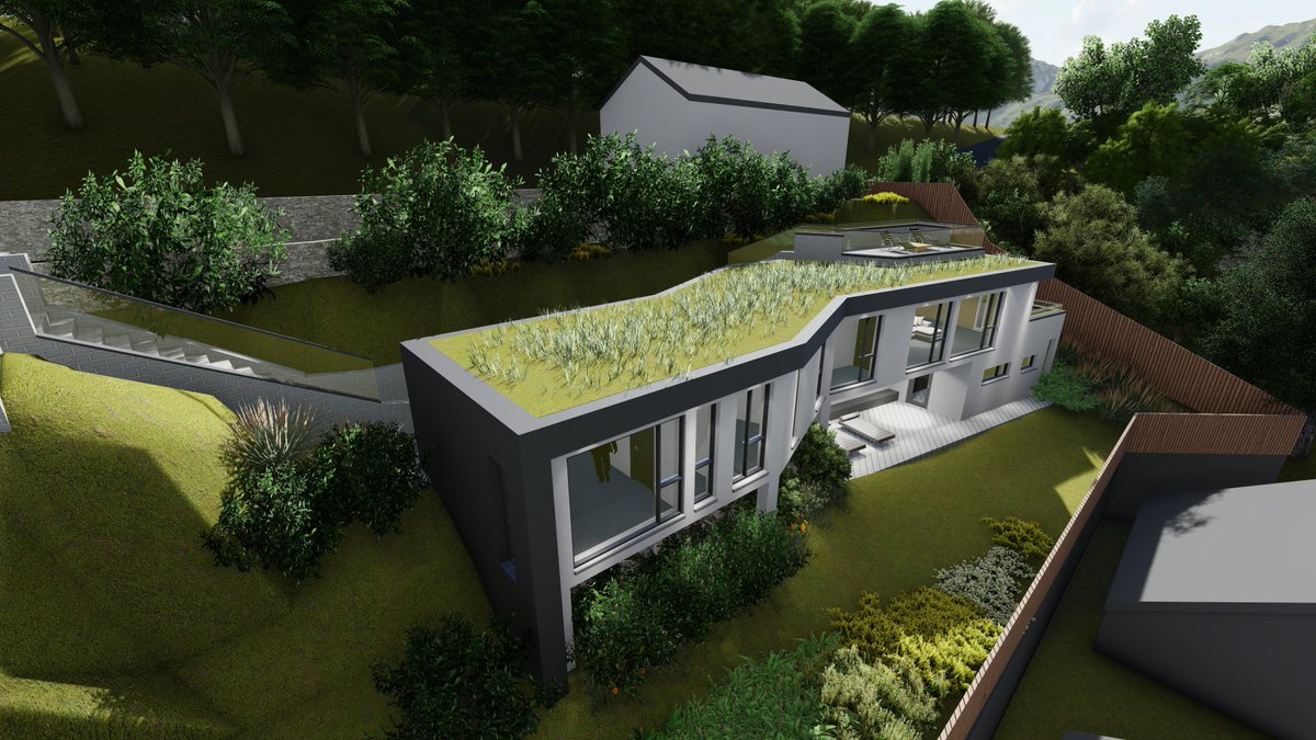 JPHArchitects's tweet photo. Check out our CGI's for this new build that was granted planning permission in 2022. The complex site constraints and topography lead to an interesting building with unique character.  #selfbuild #architecture #NorthWest  #northwales #revit #lumion10 https://t.co/pB2mwO9uFj