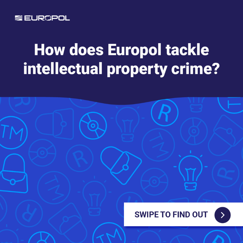 Europol's tweet photo. 🧠 Today is #WorldIPDay!

❌ #IPCrime can have far-reaching consequences on the health &amp; safety of consumers, the environment &amp; the economy.

➡️ Swipe to learn more about how we joined forces with @EU_IPO to tackle this crime area.