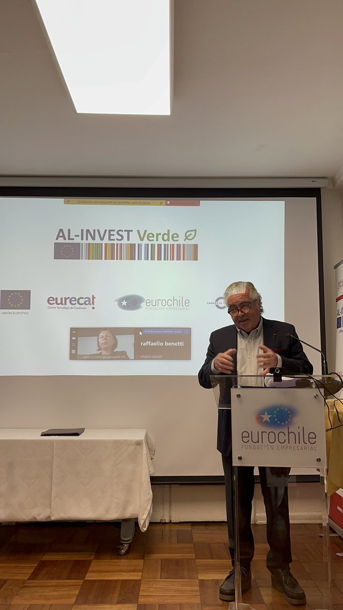 Eurochile_'s tweet photo. Vicente Caruz, Presidente del directorio de Fundación Eurochile da inicio al lanzamiento del programa Al Invest Verde #ALINVESTVERDE
#EU
#INTPA
#Sustainability
#Greenvaluechains
#EULApartnership https://t.co/OxZR9BcCAi