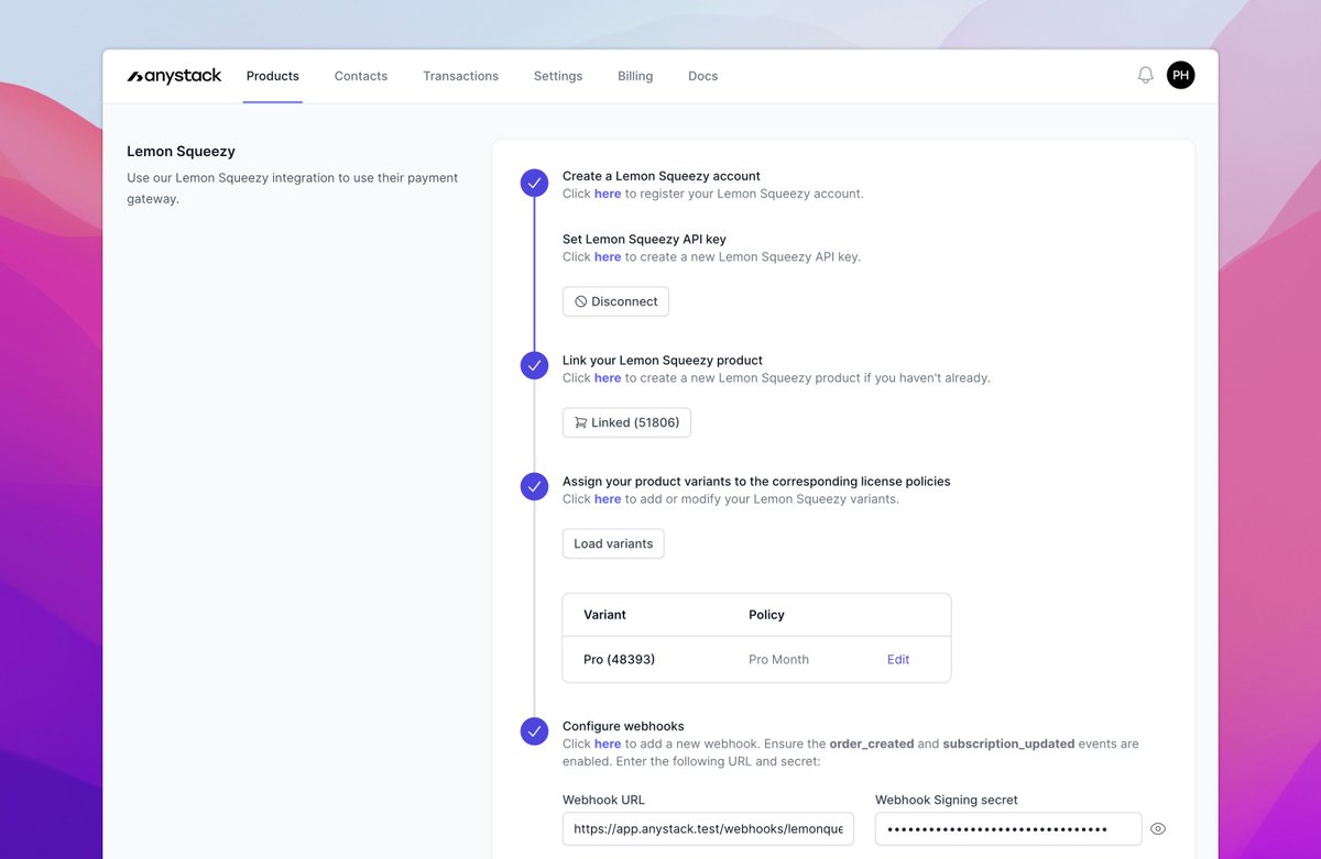 Philo01's tweet image. A feature that has been requested quite a few times is on its way 👀 Use @lmsqueezy as your payment provider at @anystack_sh.

Connect your account, link your pricing plans to your licensing policies, add the webhook, and that&apos;s it. Easy peasy 🍋