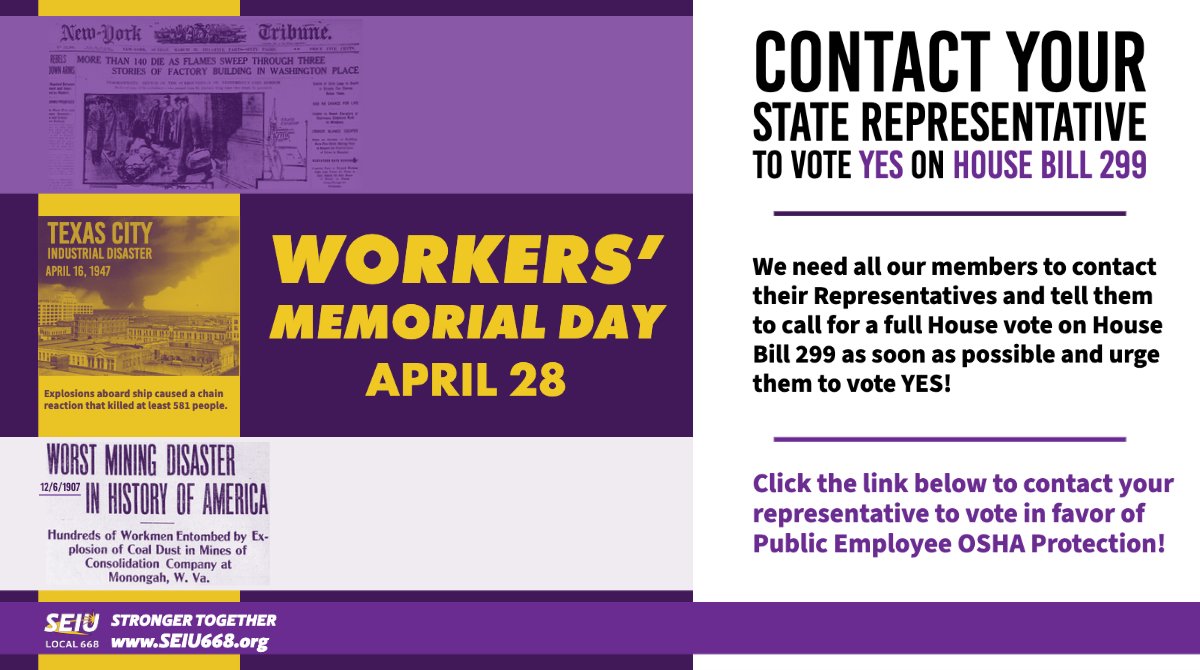seiu668's tweet photo. #PublicSector union workers have fought and advocated for #OSHA-like health and safety protections in their workplace for decades. We must ensure a YES vote for #HB299
Contact your State Rep by completing this form: https://t.co/39xoT1PKWM https://t.co/3J6TiVBYAh