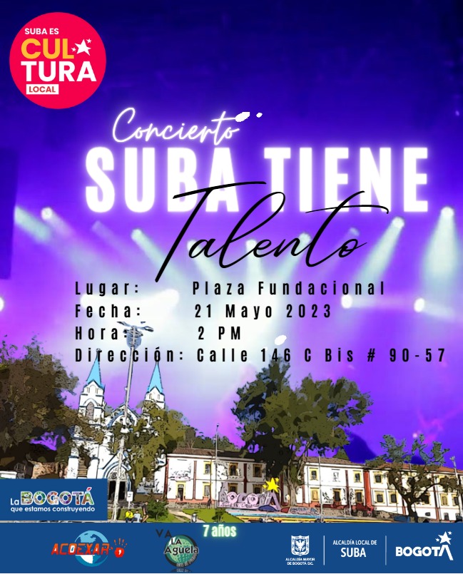 ACOEXAR's tweet photo. #SubaTieneTalento Agéndate para disfrutar del concierto artístico de la industria cultural y creativa con talento 100% subano en los géneros como rock, urbano, regueton y popular, entre otros. Nos vemos en la #PlazaFundacionaldeSuba el domingo 21 de mayo. ¡Te esperamos! https://t.co/PDYSHgV0Va