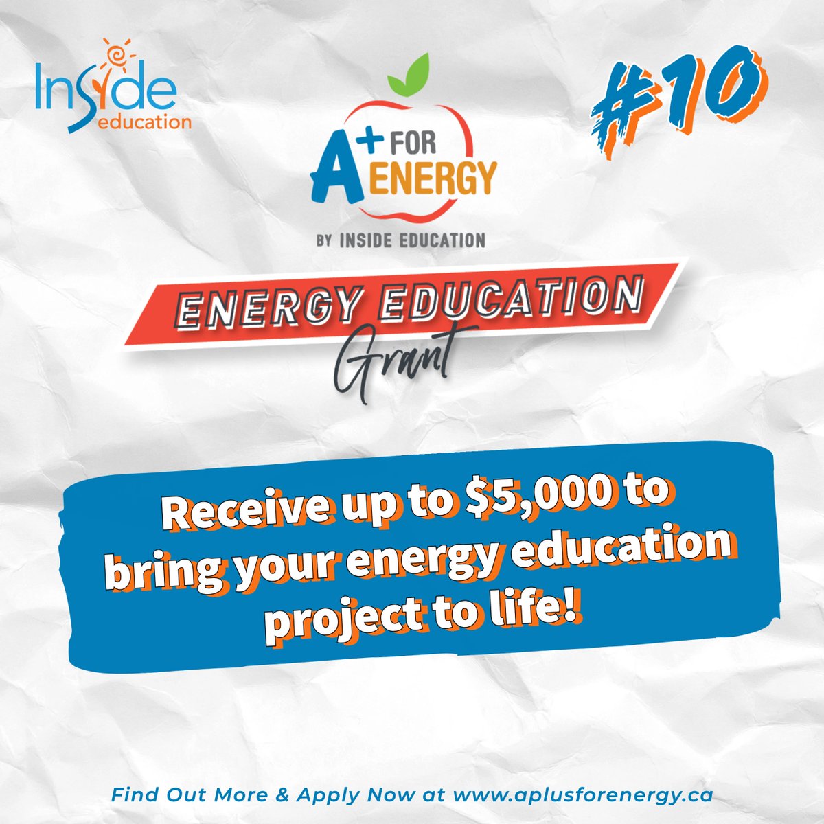 The deadline to apply for our #aplusforenergy grant is May 13! 

Follow along as we share our Top 10 Fast Facts about the program! Up first - one of the most obvious facts - As many as 25 schools will receive up to $5,000 to help bring their #energyeducation project to life! 💰👍