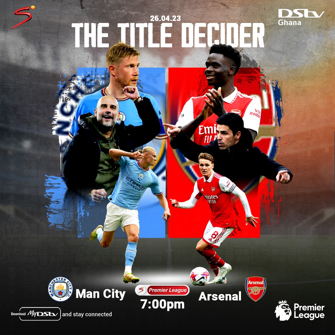 DStv_Ghana's tweet photo. Tomorrow, the big game is on. 
Who are you backing for the win? #Arsenal #ManchesterCity #DStvGhana #PremierLeague https://t.co/dwfMD0YvsZ