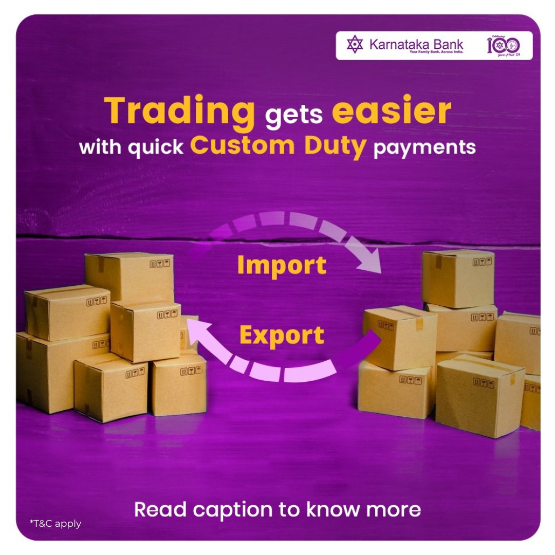 KarnatakaBank's tweet photo. Enjoy hassle-free and easy Custom Duty payments by click on Karnataka Bank when you visit the ICEGATE portal.

To know more, visit our website:
https://t.co/ZzI3AuukQM

#karnatakabank #customdutypayment #customduty #icegate #easypayment #quickbanking #banking #easybanking https://t.co/lchJfpdpka
