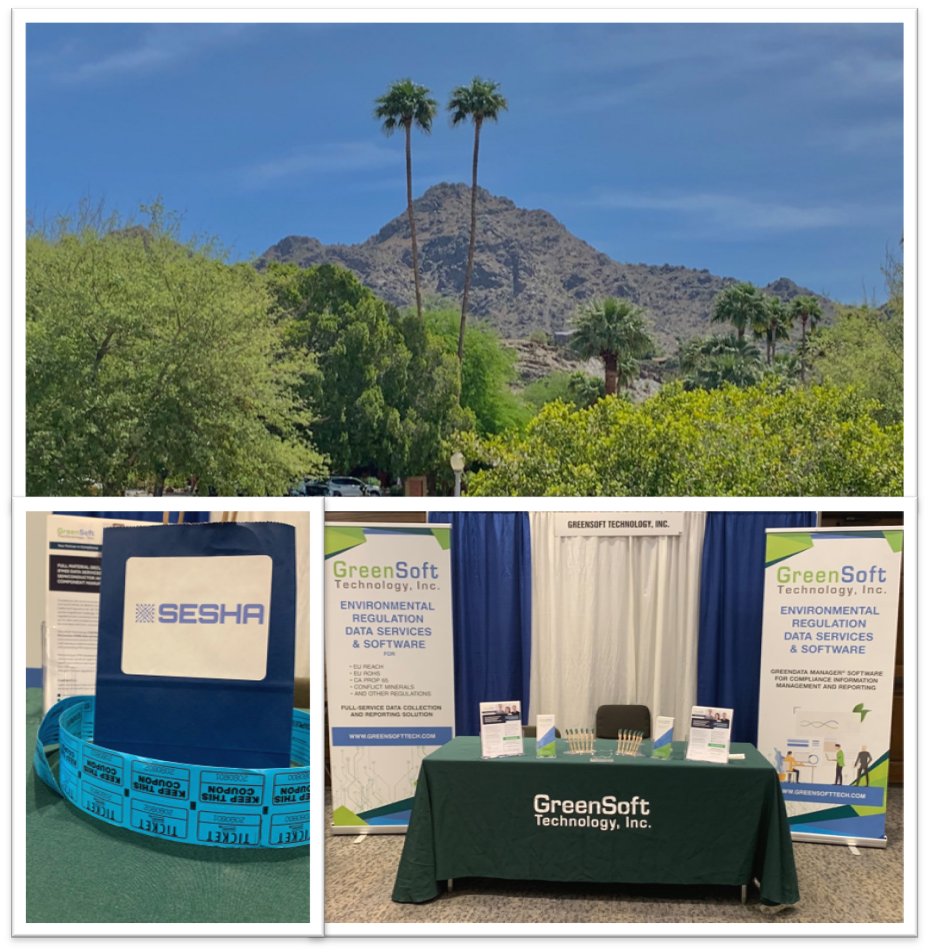 WeAreGreenSoft's tweet photo. We're here at the @SESHAtweets 45th Annual Symposium in beautiful Phoenix, Arizona. Stop by our booth to say hi and pick up some raffle tickets! #semiconductors #FullMaterialDeclaration #FMD #environmental #compliance https://t.co/en7vwUMzUb