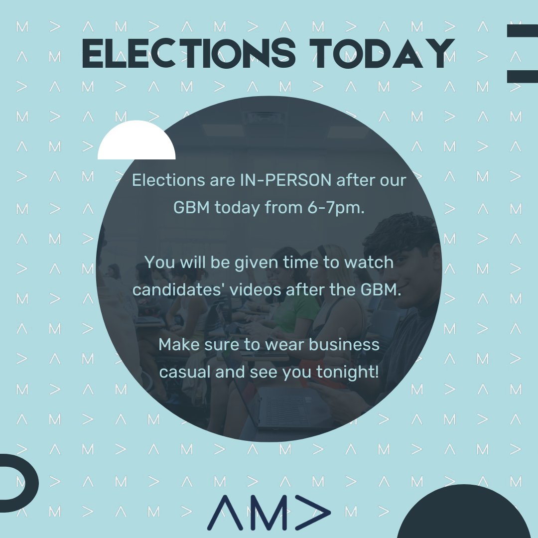 ELECTIONS are TODAY after our GBM, and will be held from 6-7pm.

Make sure to wear business casual tonight, and may the odds be ever in your favor 👊