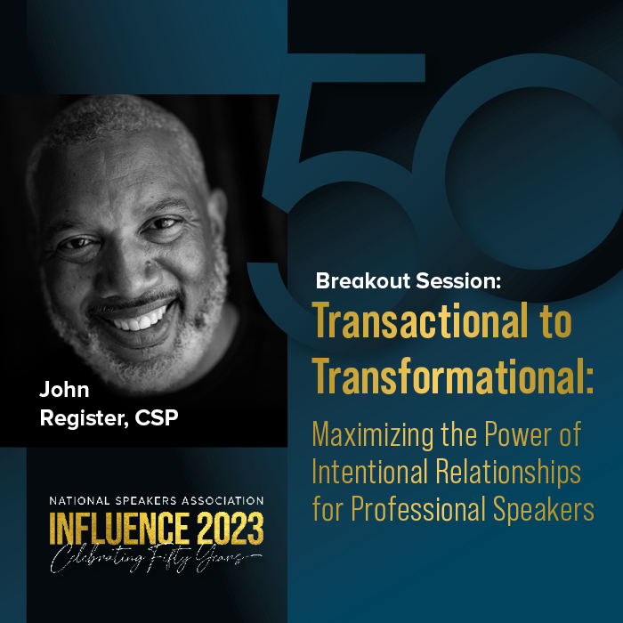 We're excited to share that John Register, CSP, is hosting one of our 13 breakout sessions at Influence 2023! Learn more at spkr.bz/inf23. The registration cost increases on May 1, register TODAY to save money and attend Influence!