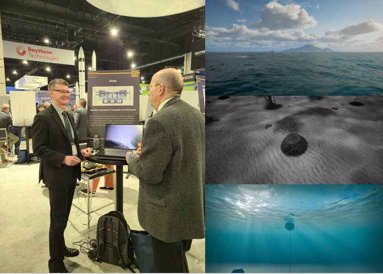 AreteConnects's tweet photo. At Sea Air Space 2023 Arete's Dr. Brad Walls discusses the latest advances in bringing enhanced realism to simulation technology. As part of the Navy SBIR Transition Program (STP), Areté showcased results from their Phase II STTR, Machine Learning for Simulation Technologies at https://t.co/LiHZ80JfGw