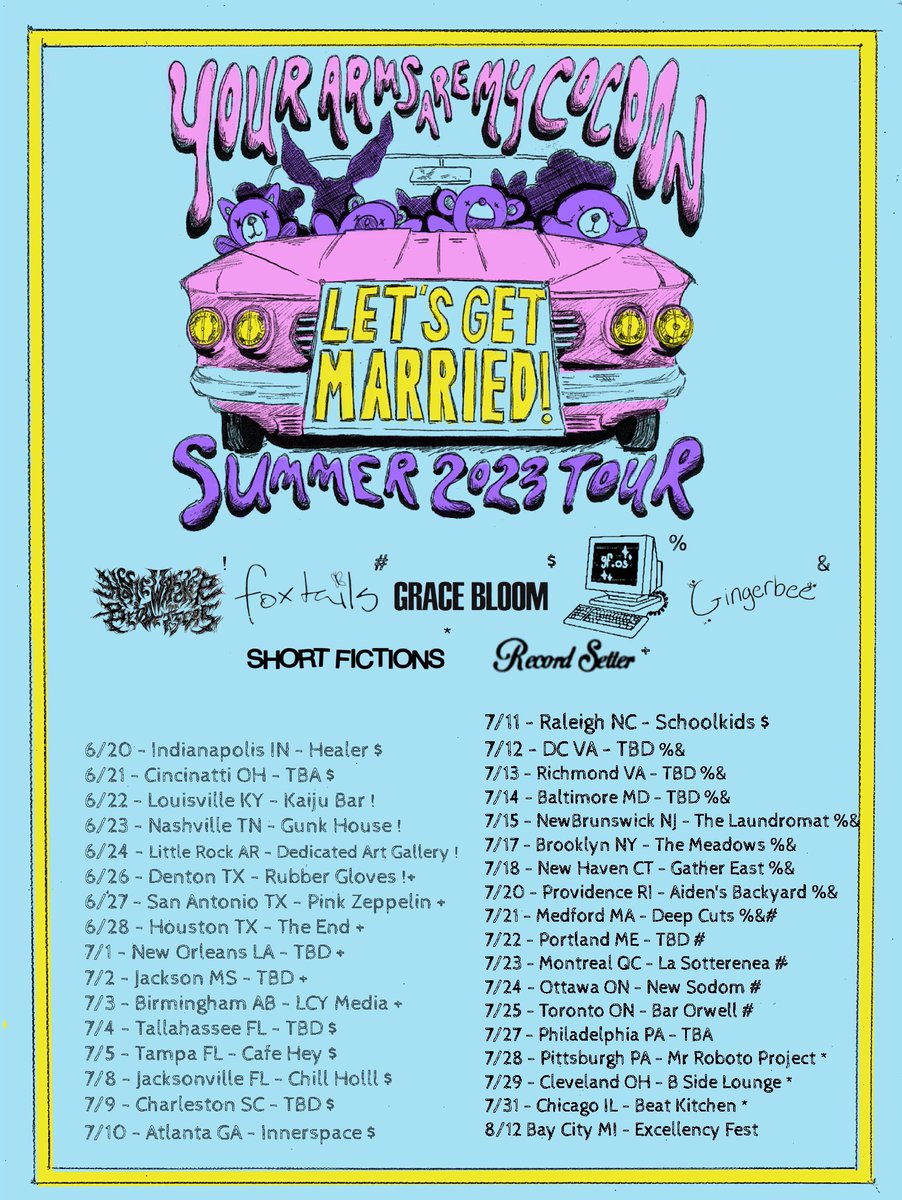 urarmsrmycocoon's tweet photo. SURPRISE yaamc is going on a massive Let’s Get Married tour this summer AND supporting Home is Where on their Headlights in a Deer tour in september !!!! flyers, tix, and more TBA dates coming soon. see u there hehe :0))) https://t.co/BIvftkXDhW