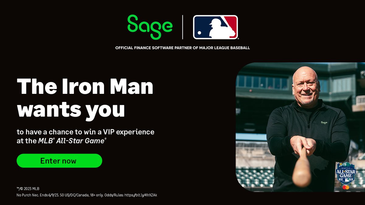 SageUSAmerica's tweet photo. Ready for the ultimate @MLB All-Star experience? ⭐ 

We're giving you the chance to win a VIP trip to this year's MLB All-Star Game including the chance to meet @CalRipkenJr! 

Start planning your #SageOOO message now. ⚾️

👉https://t.co/2PUlnddFlM

#SageInsights #Sweepstakes https://t.co/QhuiW0cT4t