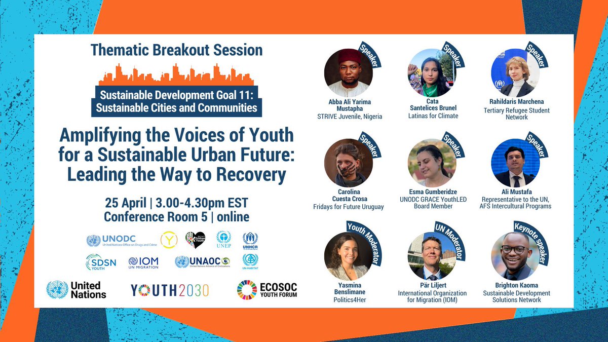 The <a href="/UNECOSOC/">UN ECOSOC President</a> #Youth2030 Forum just kicked off today 🙌

Join us and our friends at <a href="/unhabitatyouth/">UN-Habitat Youth</a> to talk about #SDG11 💡

Speakers, including our very own <a href="/BrightonKaoma/">@Brightonkaoma 🌍♻️</a>, will share insights on #youth-led action in #cities 🏙 

Tune in at 3pm (ET) ➡ media.un.org/en/asset/k1d/k…