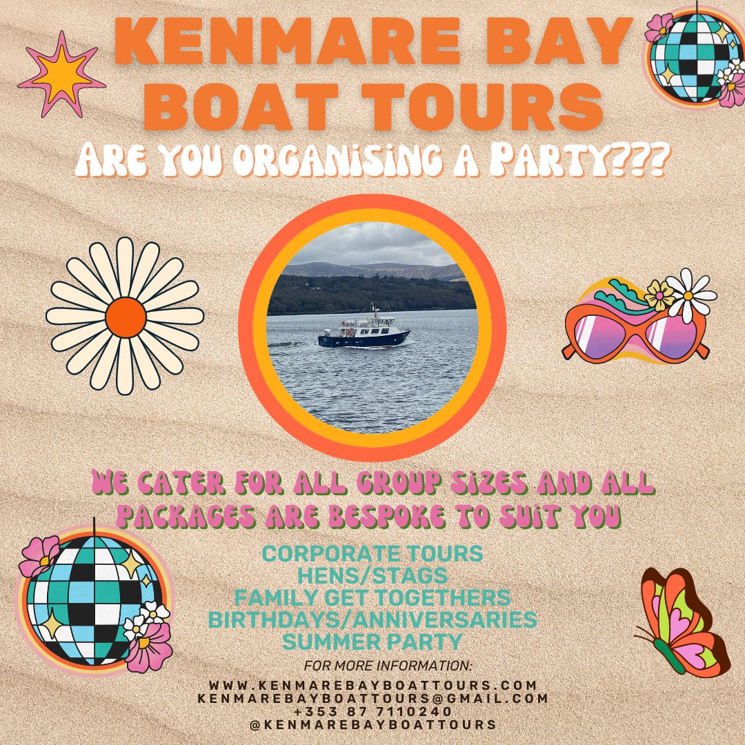 Are you looking for something different to mark that #specialbirthday #weddinganniversary #henparty
#stagparty or any #specialoccasion you may be celebrating????
Why not book a tour #kenmarebayboattours
For more details contact us
☎️ 353 87 7110240
📧kenmarebayboattours@gmail.com