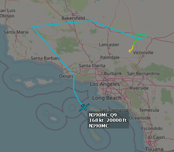 ameliairheart's tweet photo. After arriving home last week from Hawaii, @GenAtomics_ASI MQ-9B N390MC has started flying patterns just off the coast of San Clemente Island, CA for the past few days. #ADSB #A483DF https://t.co/q8KnFRHXnp