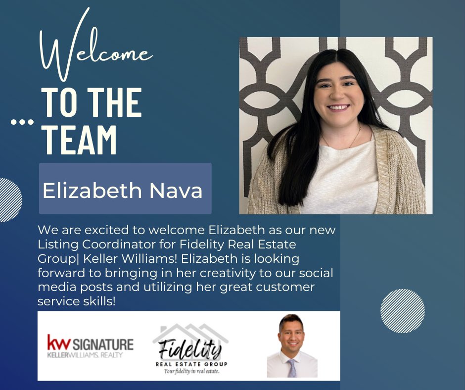 FidelBatresHom1's tweet photo. Please join us in welcoming our newest member to the team! Elizabeth is our new Listing Coordinator with Fidelity Real Estate Group | Keller Williams. We are so excited for her to be part of our team and for the opportunities to come! https://t.co/mL1JABtLhM