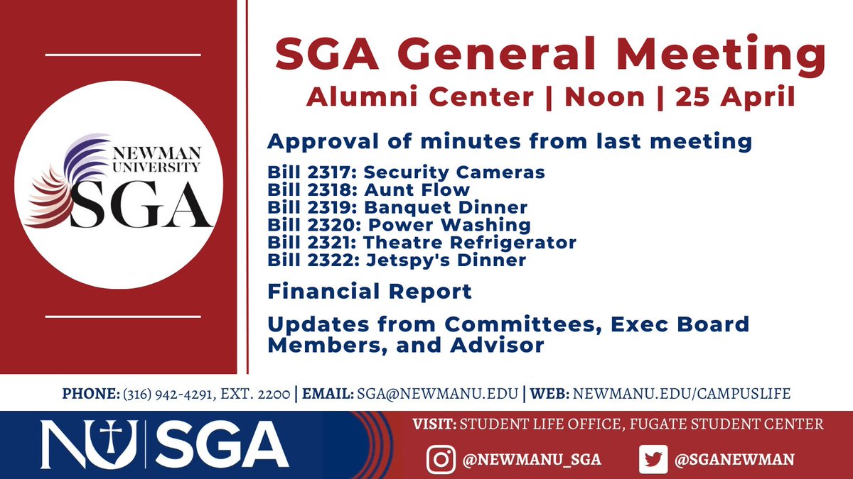 SGANewman's tweet photo. Last general meeting of the spring semester! Lots of bills today! https://t.co/z4hPUQuMuX