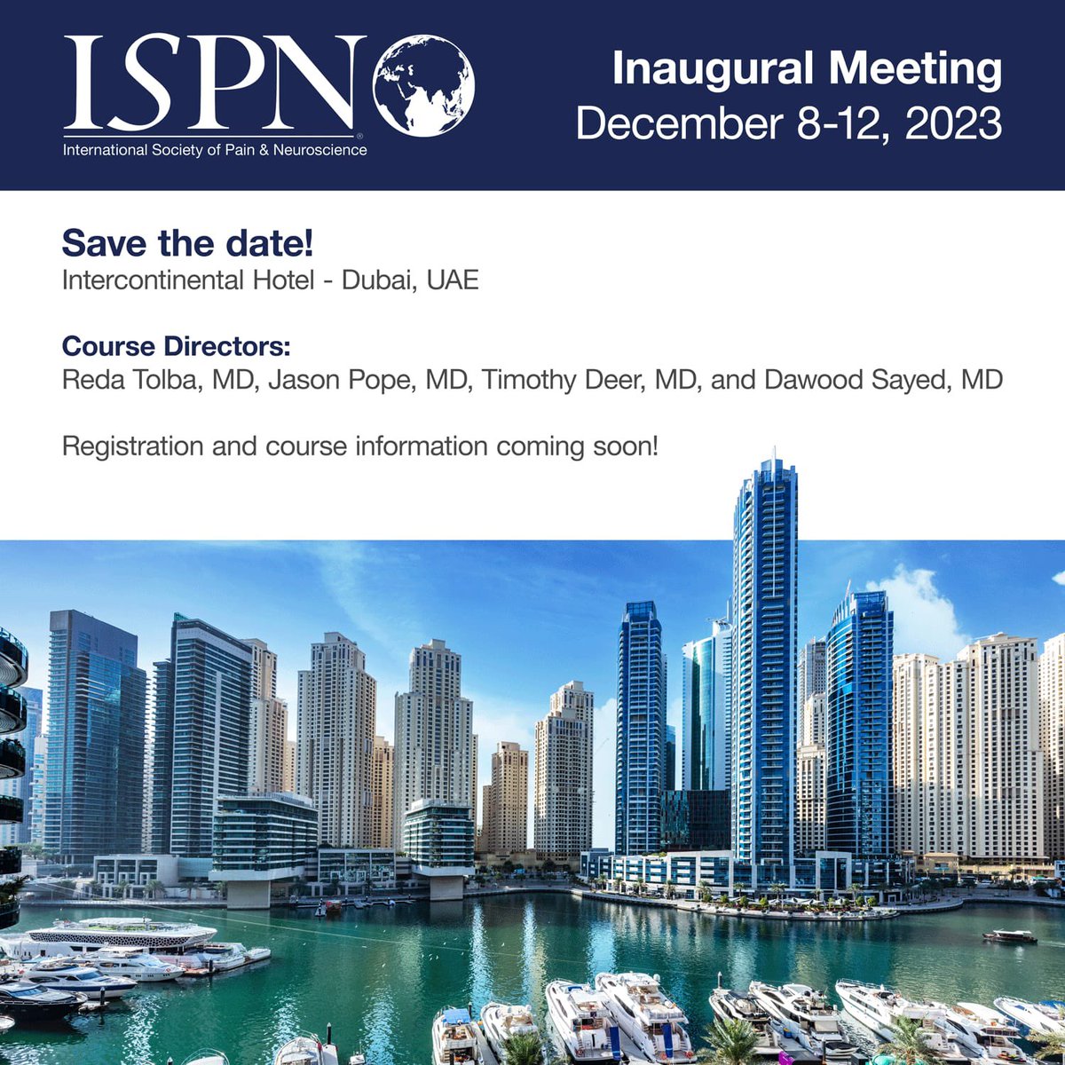 We are excited to announce the Inaugural ISPN Meeting taking place in Dubai on December 8-12, 2023! Stay tuned as more details are announced ASPNpain.com #international #pain #neuroscience #ISPN