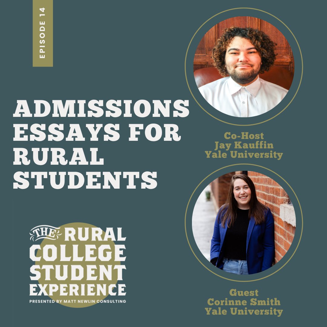 rcsepod's tweet photo. Episode 14 of RCSE is now available! In this episode, @DrMattNewlin talks about college admissions essays for #rural students with co-host Jay Kauffin and guest Corinne Smith, both of @Yale. Please listen and share in your networks: https://t.co/9PgxbVvhlu https://t.co/BUMSQocnc2