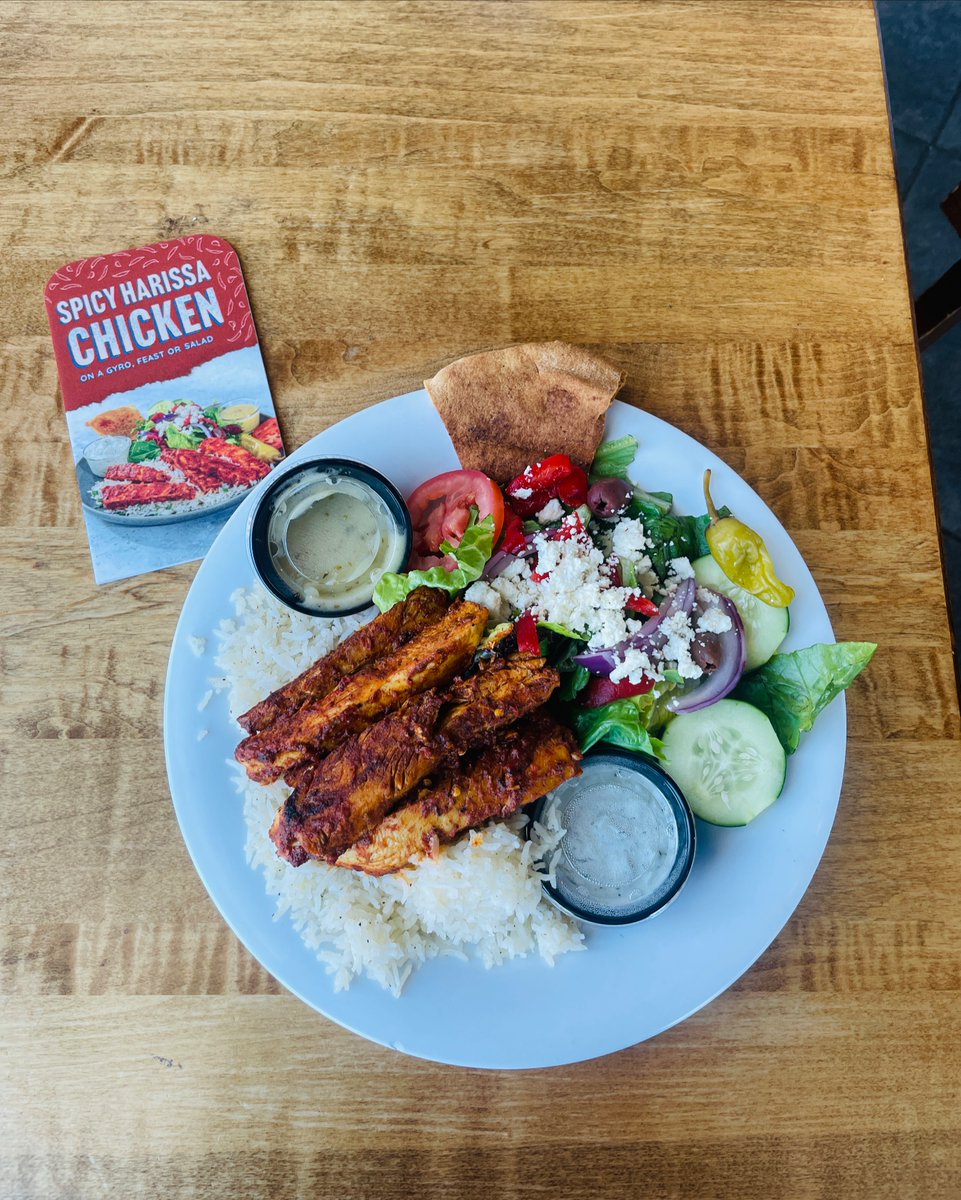 Have you heard about our new Spicy Harissa menu items? Swing by and try our NEW hummus, feast, salad, and gyro 😍 #new #harissa #tazikis