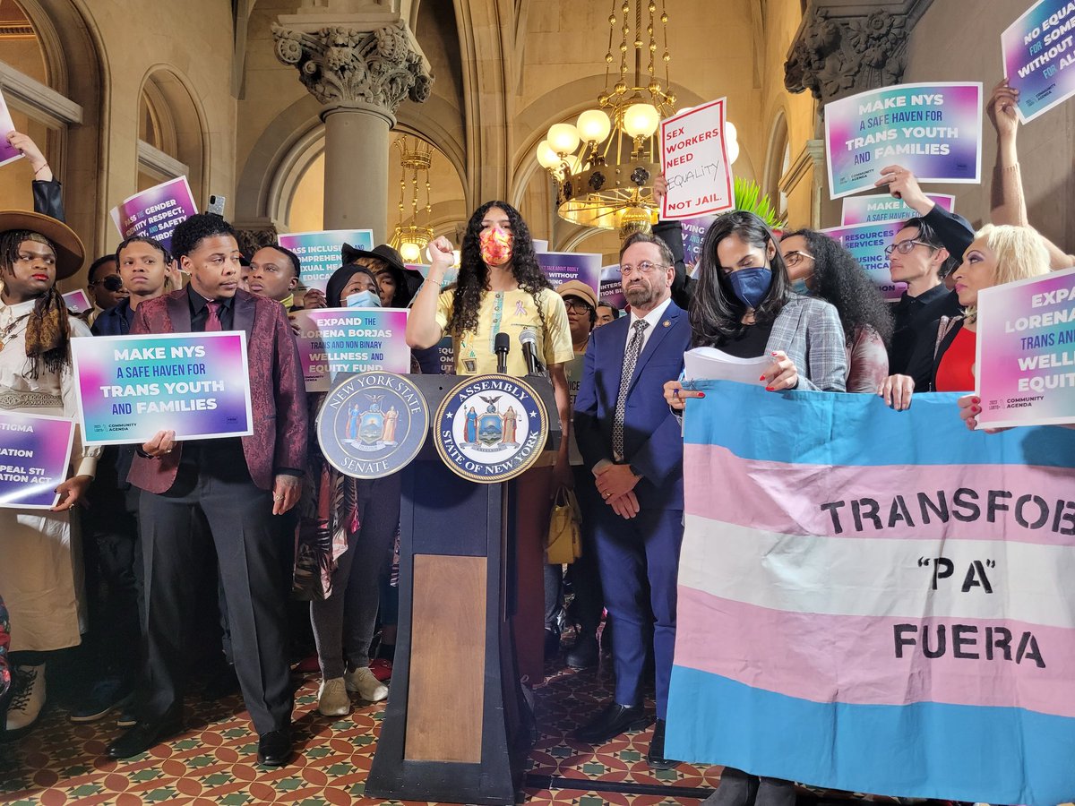 _rebeccaclewis's tweet photo. New Pride Agenda in Albany today with LGBTQ activists for the first Trans, Gender Nonconforming, Ninbinary and Intersex Day of Action. Calling for NY to be a safe haven for trans kids as trans rights are under attack in conservative states across the nation https://t.co/qxvRqJLkjT