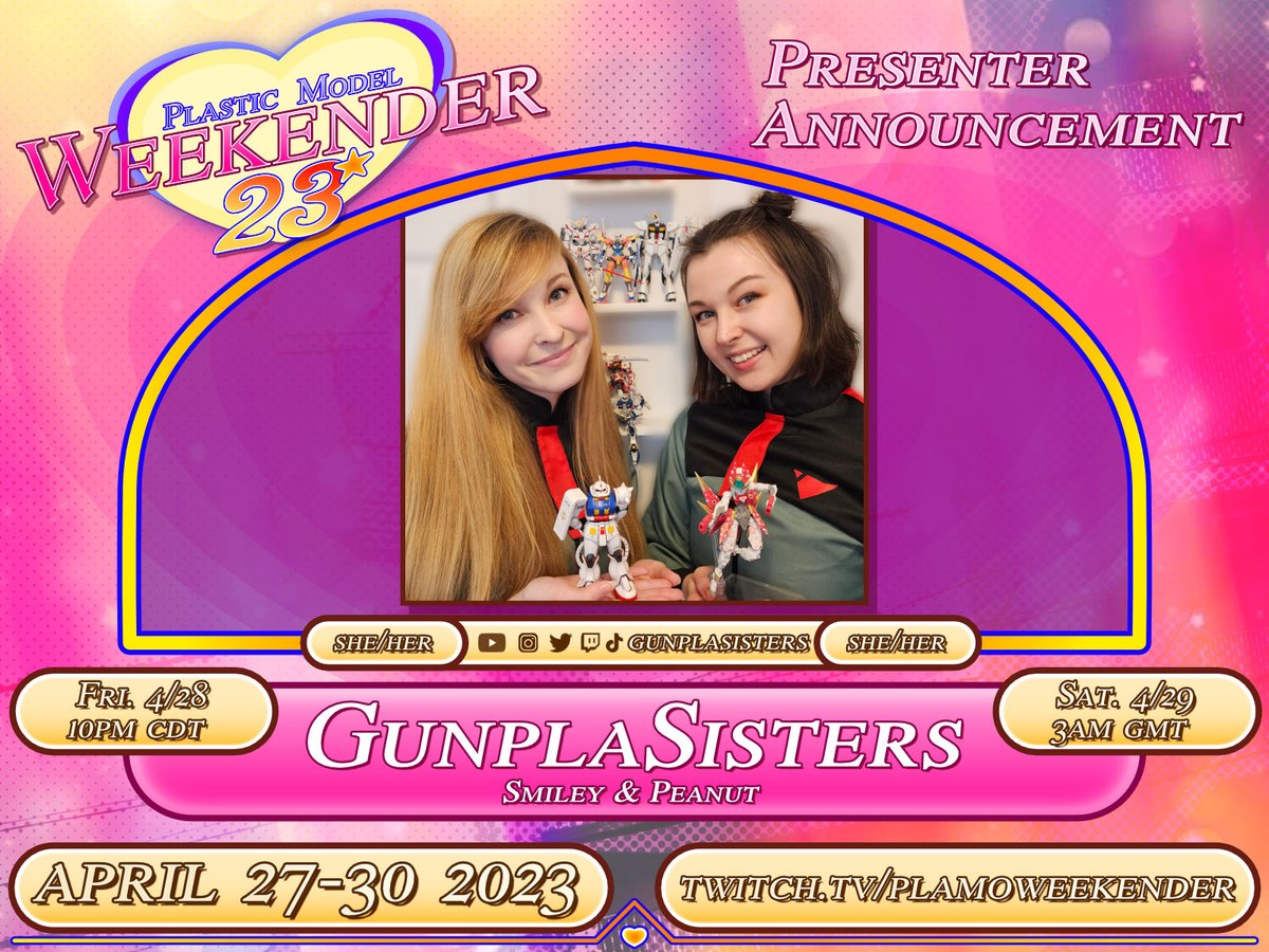 plamoweekender's tweet photo. The Friday fun continues on #PMW2023 with @carmyab at 4pm CDT, followed by @TheGunplaStop at 6pm, @ao_mecha at 8pm, and @GunplaSisters to close us out at 10!

Tune in, donate to @CureAlzheimers, and of course, don't forget the OVER 2,000 USD in giveaways!

https://t.co/1qbmeuAqJR https://t.co/yTSk5cHvUt